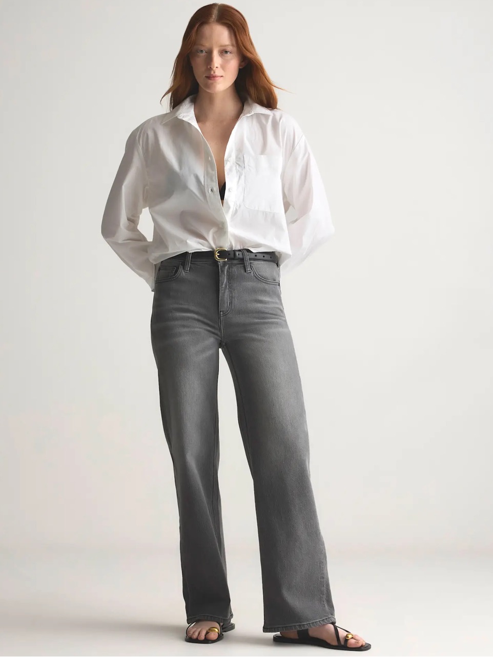Quince Bella Stretch Relaxed Straight Jeans 26” Stonewashed Grey Sz 26
